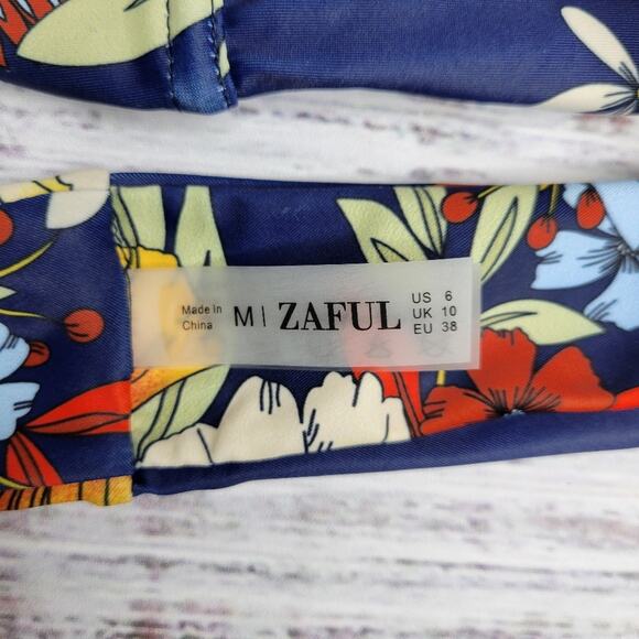 Zaful Bikini Swimsuit Bandeau Top Thong Bottom Navy Floral | Medium / US 6 - Picture 6 of 6